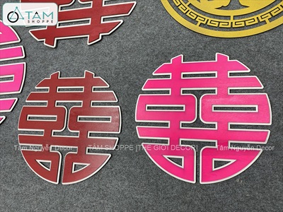 Chữ gỗ Song Hỷ tròn - Wedding nhiều kiểu [Gỗ nhẹ - Sơn thủ công] ĐK 30-40cm CHU-GO-23